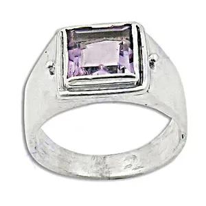 Bague signet pour homme en argent 925 avec pierre précieuse améthyste, sertie en cluster avec un serti en or 14 carats, bijoux fins et élégants, technologie d'incrustation - Product Image 1