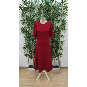 Women's <b>Short</b> Balloon Sleeve Crew Neck Wide Cut Shimmering Crepe <b>Dress</b>, 37975 - <b>Red</b> - Product Image 3