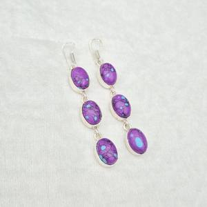Pendientes multipiedra turquesa púrpura, chapados en plata 925 pendientes colgantes, joyería de cristal bohemio hecha a mano, regalo para ella étnica - Product Image 4