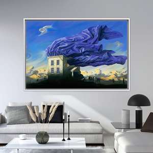 Printed <b>Canvas</b>: Dreamlike Blue Drape Whimsical Architecture Artwork,1P:White <b>Framed</b> - Product Image 1