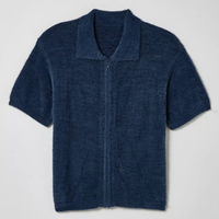 Polo vierge de créateur avec logo personnalisé pull-over à manches courtes en tricot avec fermeture éclair pour hommes pull-over cardigan tricoté en mohair floue pour hommes