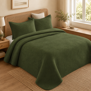 Juego de Edredón OEM Verde Oliva Oscuro, 3 Piezas, Colcha Acolchada Ultrasónica con 2 Fundas de Almohada, Ropa de Cama Ligera - Product Image 2