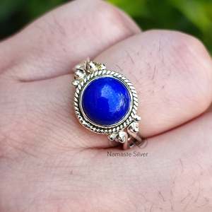 Handmade <b>Dainty</b> Minimalist Sterling Silver Women's <b>Ring</b> Lapis Lazuli Statement <b>Ring</b> with Bezel Setting Gift - Product Image 5