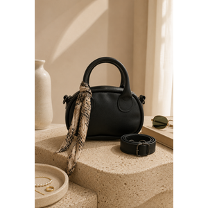 Sac à main et bandoulière mini en cuir noir avec détail écharpe - Product Image 1