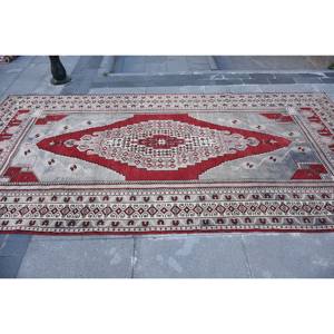 Classic <b>Red</b> Gray Kilim Rug 5.3 X 10.7 ft Wool Large Area Turkish Rectangle Rugs 10mm Thickness <b>Latex</b> Backing for Hallway Room - Product Image 3