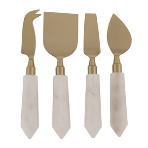Épandeur à fromage plaqué argent avec manche rond en marbre blanc, couteau à beurre et trancheuse - Product Image 5