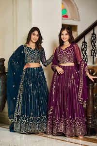 Diseño moderno para mujer indio pakistaní Lehenga Choli 5mm bordado secuencia trabajo mejor precio alta demanda boda seda poliéster - Product Image 2