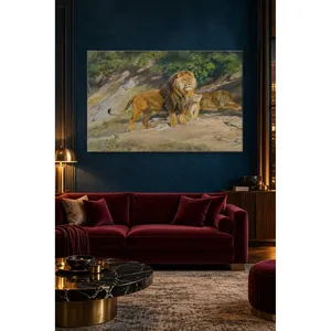 Impression sur toile Fida Rosa Bonheur : Famille de lions sur un versant de colline - Product Image 2