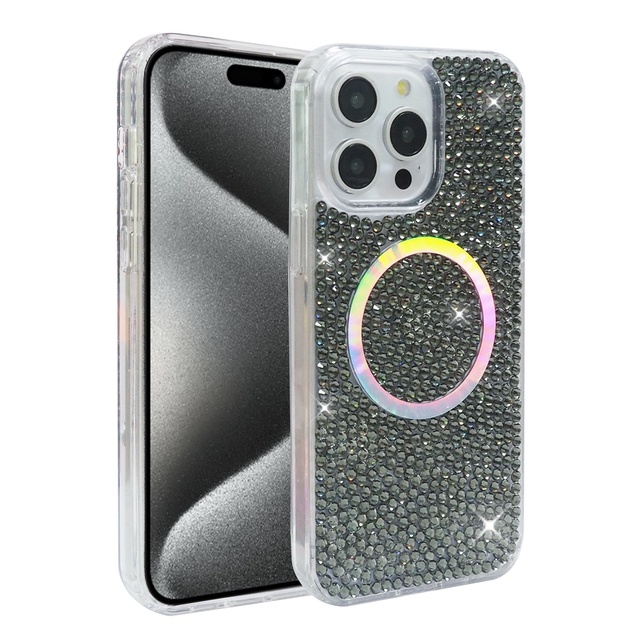 Luxury Magnetic Diamond Design TPU+PC Case for 16 Promax 15 Promax Wireless Charging Compatible Shockproof