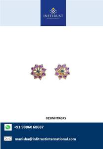 Estilo brillante Plata 14K Chapado en oro Rubí CZ Piedra Tachonado Motivo floral Mujeres Stud Pendiente como regalo de aniversario a costo de fábrica - Product Image 2