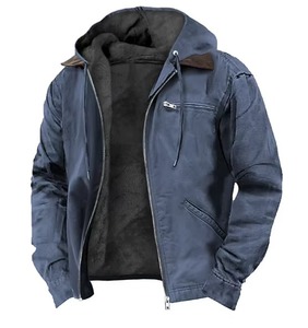 Chaqueta de Invierno para Hombre, Informal, con Capucha, Cierre de Cremallera, 100% Algodón, Anti-Pilling, Estampado en Serigrafía, Cálida, con Múltiples Bolsillos, para Exteriores - Product Image 1