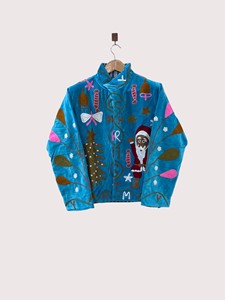 Hand Embroidered Velvet <b>Christmas</b> <b>Jacket</b> With Santa And Tree Design Mandarin Collar Full Sleeve Plus Size Women's Winter Fleece - Product Image 1