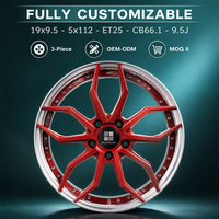 Jantes forgées 3 pièces rouges à rayons en Y avec lèvre argentée, 19 pouces, à déport profond, 5x112, en alliage 6061-T6, pour Mercedes, concaves, personnalisées, direct usine