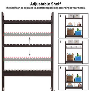 Support de rangement réglable à 3 niveaux en bambou pour toilettes Fournitures de bain et de toilette - Product Image 4