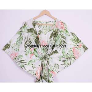 Caftán Largo Estampado Floral para Mujer, 100 % Algodón Puro, Vestido Caftán Sencillo, Tela de Algodón Puro para Todas las Temporadas - Product Image 2