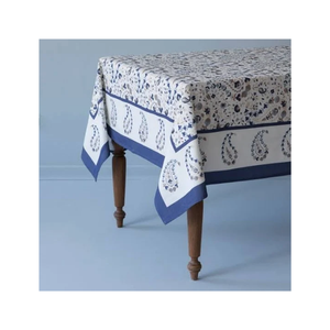 Blue Printed <b>Tablecloth</b> Cotton Floral Motif Border Design Rectangle Dining Cover Home Textile Supplier Bulk Wholesale OEM - Product Image 3