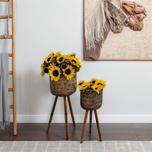 ชุดกระถางไม้ไผ่หวาย2ขาสำหรับปลูก19/23 "สวนระเบียงทางเข้าบ้านกระเช้าไม้สำหรับตกแต่งบ้าน - Product Image 1