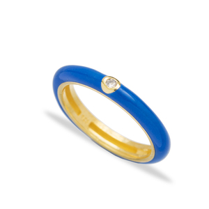 Blue Enamel Design Single Zircon Stone Wholesale Turkish Handmade 925 Sterling Silver Silver Band <b>Ring</b> - Product Image 1