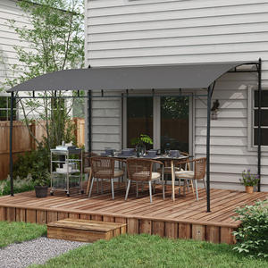 Outsunny-Gazebo de Pérgola con 12 Agujeros de Drenaje, Metal y Poliéster, 400x296 0/262x20 cm, Gris Oscuro - Product Image 2