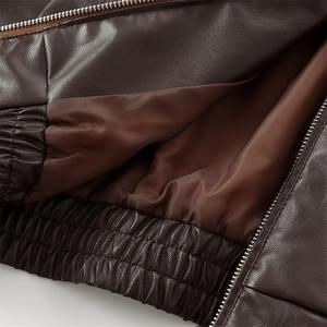 Otoño e Invierno nuevo producto Casual mujer moda Simple cuello manga larga imitación cuero piloto chaqueta abrigo - Product Image 6