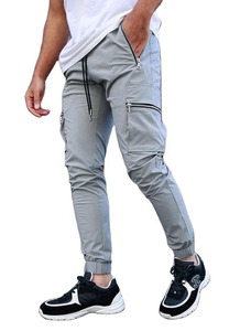 Pantalon cargo pour homme, coupe slim, couleur noire, 100% coton, respirant, pantalon cargo streetwear avec poches pour un usage décontracté - Product Image 3