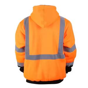 Winter Class 3 High Visibility <b>Jacket</b> Orange <b>Lined</b> <b>Fleece</b> Work Reflective Safety Sweatshirts - Product Image 2