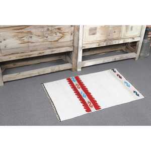 Petit tapis Kilim vintage 1,7x2,7 pi (52x82 cm), tapis turc en laine rayé blanc - Product Image 1