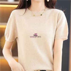 Suéter de Punto Holgado de Manga Corta y Cuello Redondo para Mujer, Color Sólido, Acrílico, para Otoño - Product Image 4