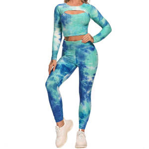 High Support Tie Dye <b>Legging</b> <b>and</b> Crop <b>Top</b> Women Quick Dry Active Stretch Workout Clothing 2 Piece Suit Women Gym Fitness Set - Product Image 1
