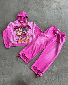 Ensemble sweat à capuche et pantalon de survêtement de sororité de style grec vêtements de détente graphiques simplistes, joggeurs en détresse, Hip Hop Streetwear - Product Image 3