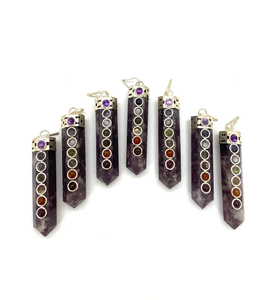 Vente en gros pendentif crayon guérison naturelle des sept chakras collier en cristal d'agate lépidolite pierre précieuse polie Feng Shui apaisante - Product Image 2