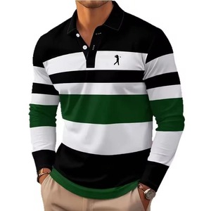 Camisas Polo de Rugby a Rayas para Hombre, Manga Larga, Cuello Camisero, Casuales, Escolares, Deportivas, con Estampado 3D, para Primavera, Otoño e Invierno - Product Image 2