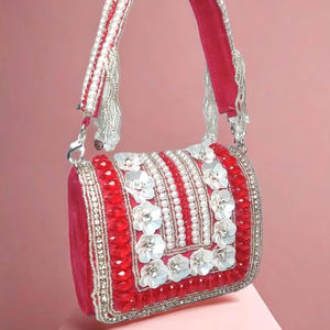 Sac à rabat perlé de luxe pour femme, décor en pierre, pochette de soirée artisanale indienne, vente en gros et exportation - Product Image 1