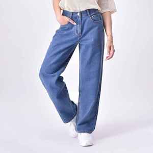 Wholesale Unisex Denim <b>Elastic</b> <b>Waist</b> Casual 100% Cotton Fleece Winter <b>Jeans</b> Pants OEM Baggy - Product Image 3