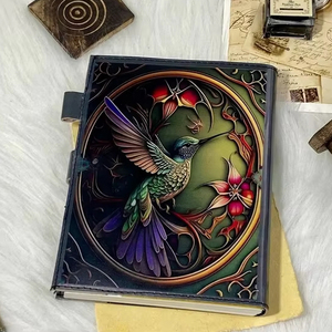 Diario de cuero de pavo real Vintage, Libro encuadernado en espiral de sombras para regalo de diario en blanco de hechizo pagano Wiccan - Product Image 1