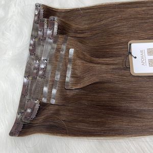 Clip sin costuras vietnamita Premium en extensión de Cabello 100% extensión de cabello humano 22 pulgadas conjunto de cabeza completa Clip sin costuras marrón oscuro en - Product Image 4
