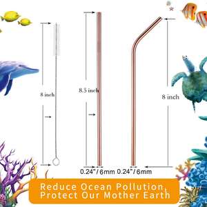 Paille à boire en cuivre écologique, paille droite en cuivre massif, pailles à boire en cuivre réutilisables, paille en métal cuivre uni - Product Image 5