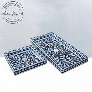 Juego de bandejas decorativas con incrustaciones de hueso con diseño floral perfecto para servir de organización y decoración del hogar elegante acento de mesa - Product Image 3