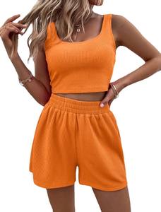 Nuevo conjunto de punto sin mangas de verano para mujer, pantalones cortos informales de Color sólido bonitos para jóvenes, traje de dos piezas a la moda - Product Image 4