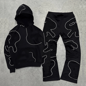 Conjunto Deportivo de 2 Piezas para Hombre, Sudadera con Capucha y Pantalones Deportivos, 100% Algodón, Invernal, con Parches de Logotipo Personalizados - Product Image 1