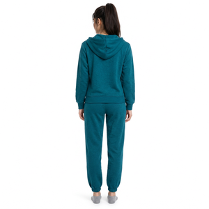 Conjunto de chándal con capucha de color verde azulado, lavado ácido, de peso pesado, liso, con cremallera, sudadera de manga larga y pantalones jogger, informal, OEM, para mujer, de la industria global. - Product Image 3