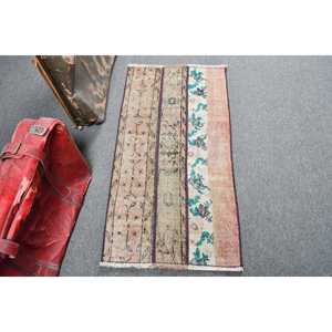 1.8x3.8 ft Rug, Turkish Rug, Vintage <b>Brown</b> <b>Wool</b> Animal Print Rug - Product Image 1