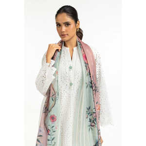 Chemise et dupatta en cambric blanc cassé à imprimé floral pour femme, avec broderie Schiffli faite main, respirante, tailles XS-XL, pour le printemps/été - Product Image 5