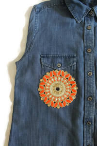 Handmade 2025 Custom Beaded Embroidery <b>Patches</b> Beautiful Golden Orange Heart <b>Applique</b> High-quality Ethnic Wear Canvas Fabric - Product Image 5