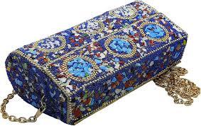 Bolso de mano moderno y ecológico con incrustaciones de piedras y cadena de latón, estilo mosaico, para uso nocturno. - Product Image 4