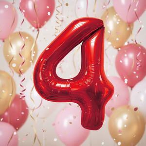 Palloncino Foil Numero 4 Rosso 100cm per Feste, Riempibile con Elio, Decorazione per Feste - Product Image 3