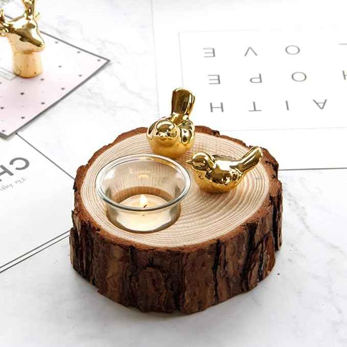 Creative Candle Holder Retro Tree Round Shape Wooden Candle Holder with