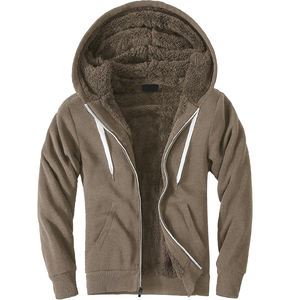 Vente en gros sweat à capuche hiver chaud avec logo personnalisé en polaire épaisse zippée pour hommes en Sherpa lourd doublé fausse fourrure - Product Image 1