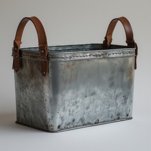 Jardinière en cuir galvanisé vintage avec garniture en laiton, détails artisanaux faits à la main, parfaits pour les intérieurs saisonniers décoratifs - Product Image 1