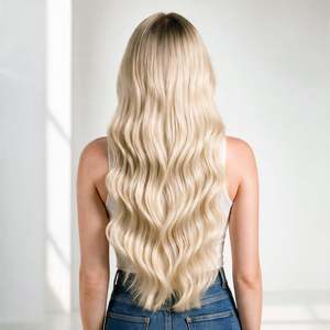 Micro Weft Hair Extensions 24 Inch Creamy Blonde Double Drawn 12A Remy Indian Human Hair <b>Body</b> <b>Wave</b> - Product Image 4